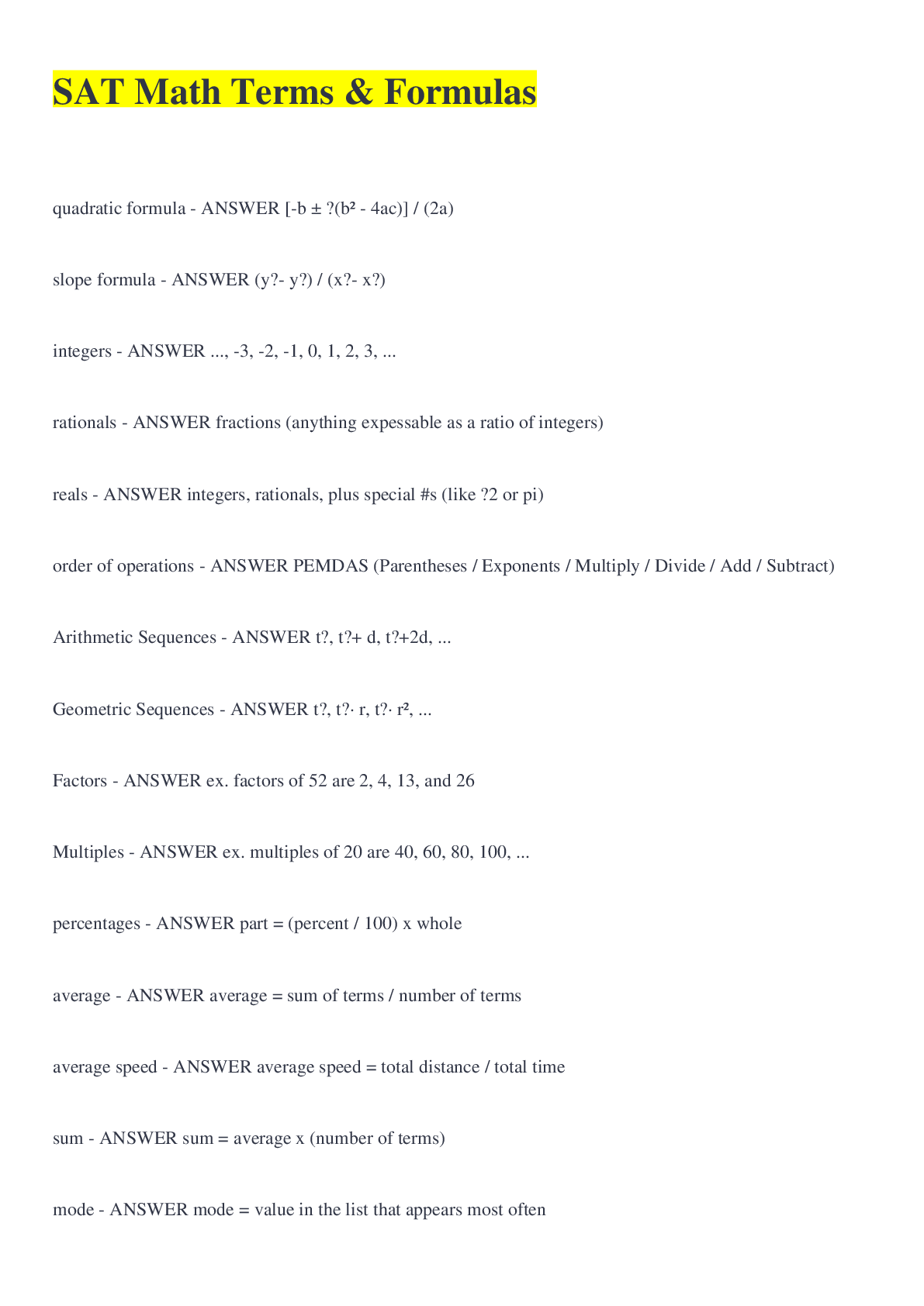 Preview image of SAT Math Terms & Formulas document